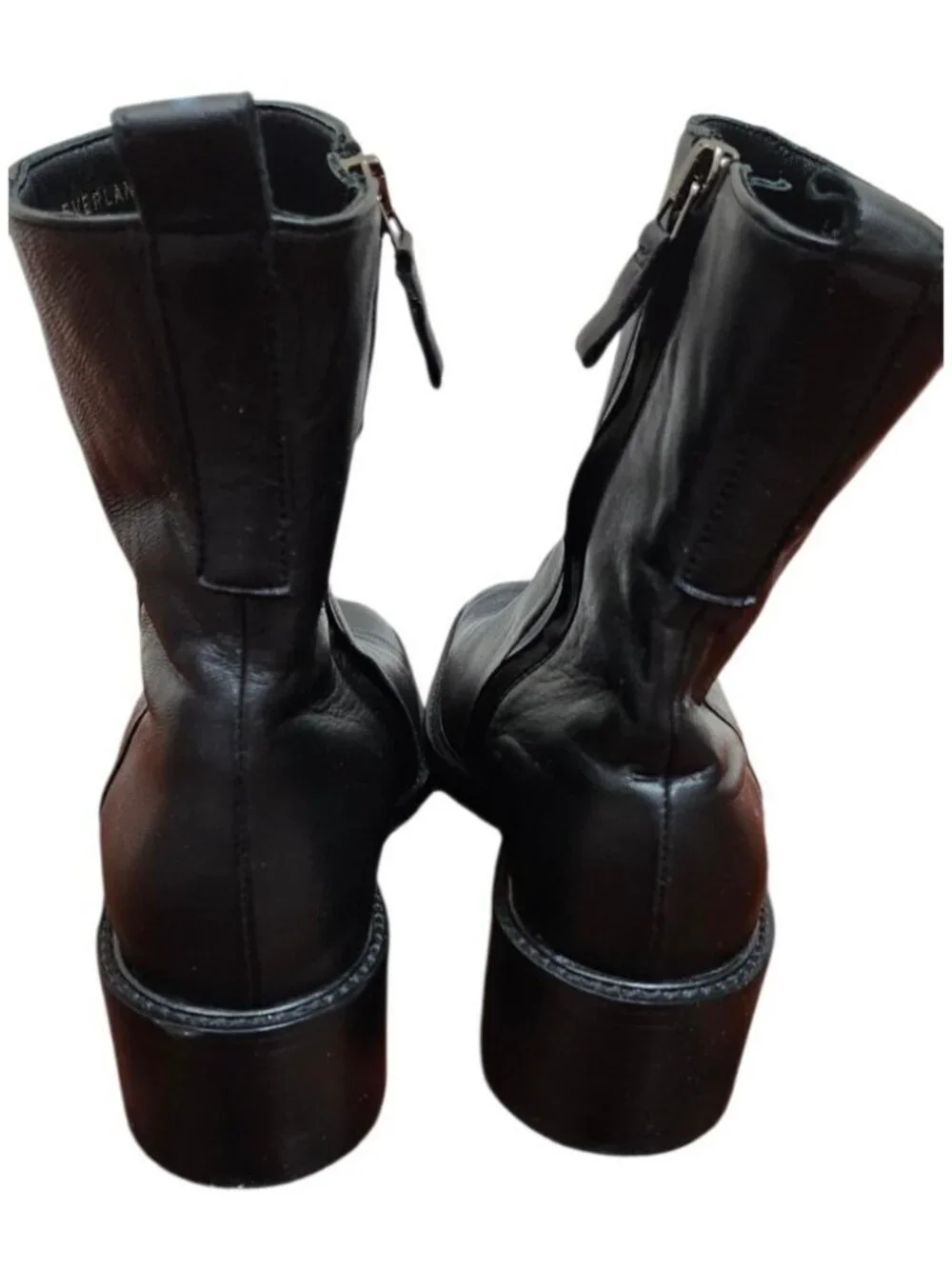 Everlane Day Heel Boot Womens Size 8 Black Leather Ankle Boots Square Toe Zip